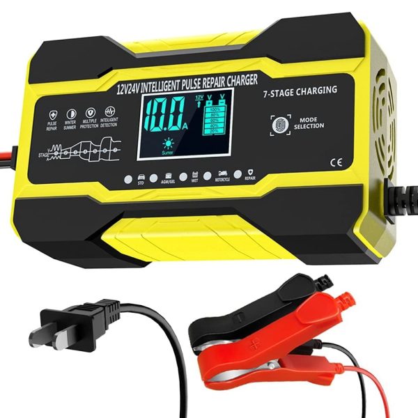 10-Amp Battery Charger Automotive, 24V And 12V Car Battery Charger, Battery Maintainer with Temperature Compensation for Car, Lawn Mower, Motorcycle, Boat, SUV And More