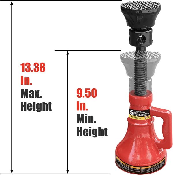 Big Red 5 Ton Professional Car Support Screw Jack for House Construction Bridge Stabilization, Red,W05R - Image 3