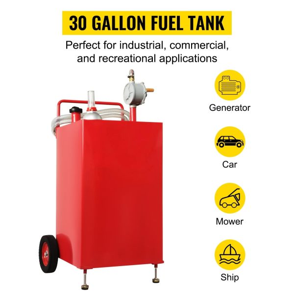 BENTISM Fuel Caddy Fuel Storage Tank 30 Gallon 2 Wheels with Manuel Pump, Red - Image 2