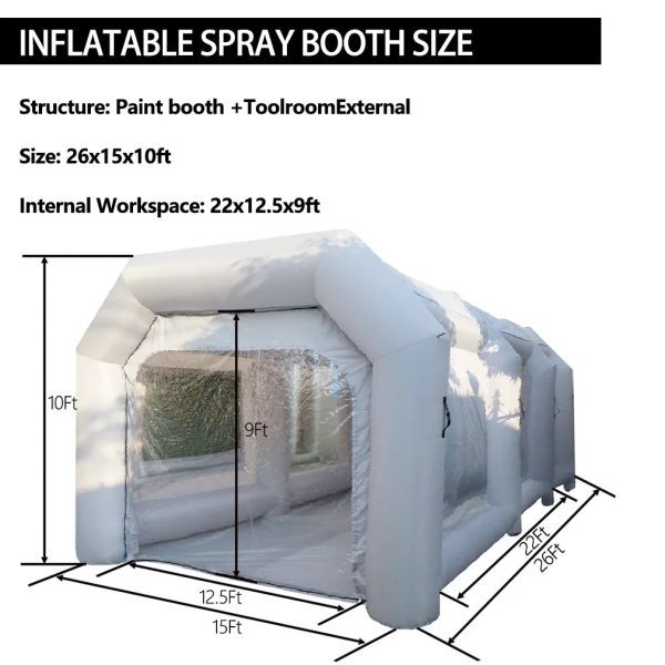 WGIA Portable Inflatable Paint Booth 26x15x10FT （No blower） Inflatable Spray Booth with Air Filter System - Image 2