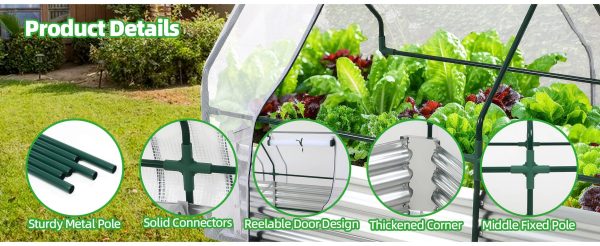 Galvanized Raised Garden Bed with Greenhouse, 6 x 3 x 3 FT Open Bottom Flower Bed with Mesh Cover, Outdoor Garden Box Kit with 2 Roll-Up Doors, for Garden Yard Vegetable Farm - Image 4