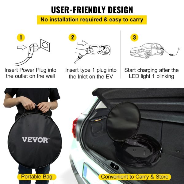 VEVOR Level 2 EV Charger, 16 Amp 110V-240V 3.84 kW, Portable Electric Vehicle Charger with 25 ft Charging Cable NEMA 6-20 Plug, SAE J1772 Standard Plug-in Home EV Charging Station for Electric Cars - Image 7