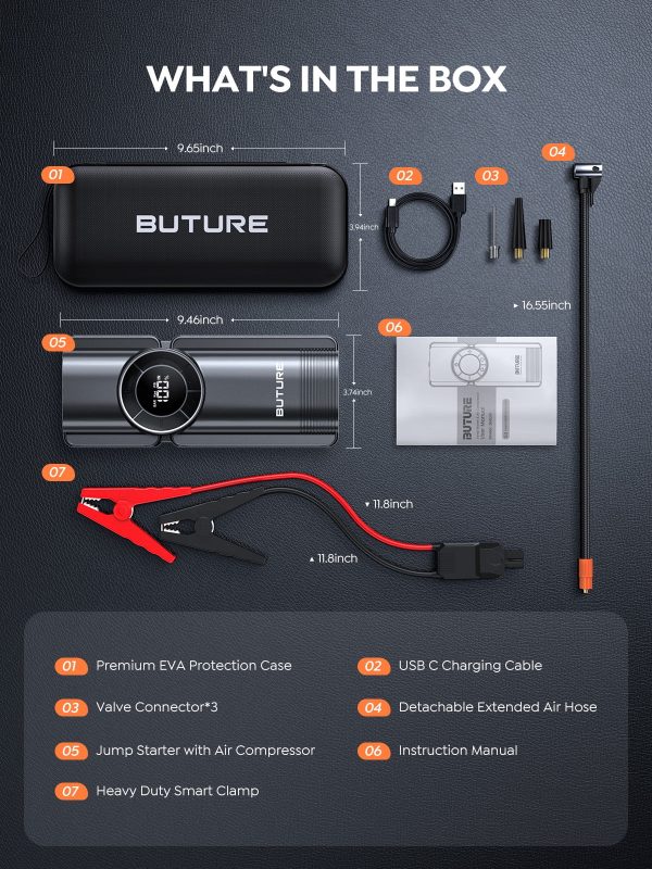 Car Jump Starter With Air Compressor Power Bank 3000A 20000mAh 12V Car Battery Jump Starter 150PSI Digital Tire Inflator Portable Battery Jump Box Buture - Image 6