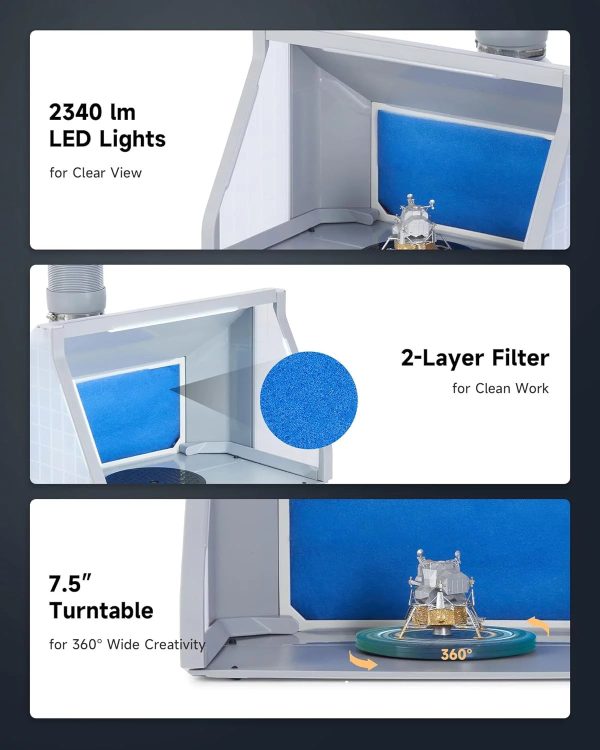 Airbrush Spray Booth With Dual Fans, Portable Paint Spray Booth For Airbrushing With Stepless Speed Switch, 3 LED Lights And Exhaust Hose, Airbrush Booth Kit For Painting Model Craft DIY - Image 5