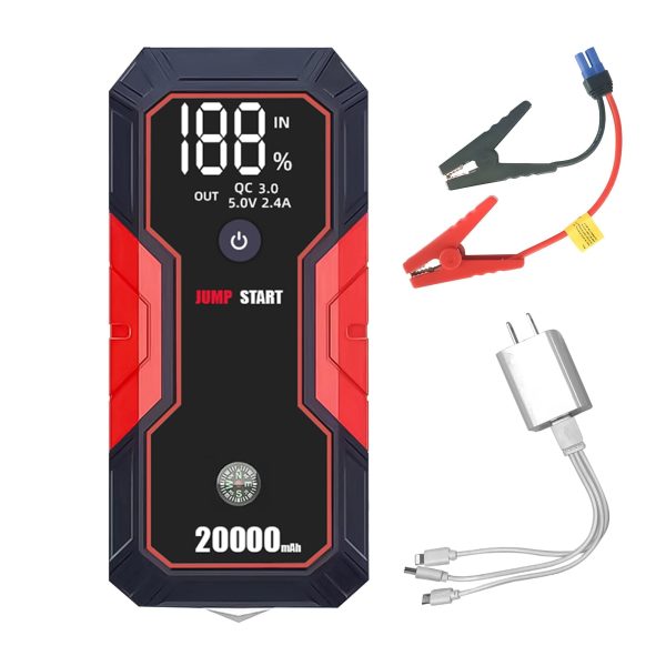 20000mAh Portable Car Jump Starter - 12V Battery Starter for up to 5.0L Gas and 3.5L Diesel Engines - USB Quick Charge, Fast Wireless Charging, and Built-in Flashlight