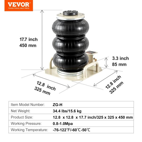 BENTISM Air Jack, 3 Ton/6600 lbs Triple Bag Air Jack, Airbag Jack with Six Steel Pipes, Lift up to 17.7 inch/450 mm, 3-5 s Fast Lifting Pneumatic Jack, with Side Handles for Car, Garage, Repair - Image 7