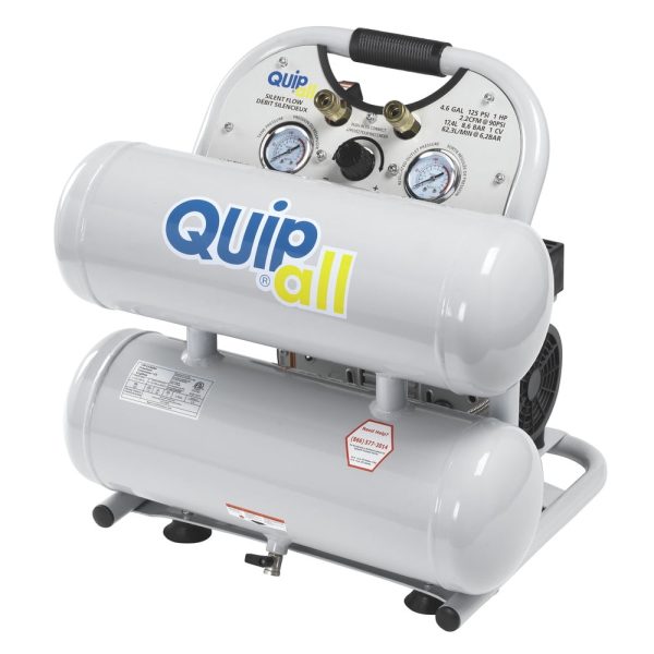 Quipall 4-1-SILTWN-AL Ultra Quiet 1 HP 4.6 Gallon Oil-Free Twin Stack Air Compressor