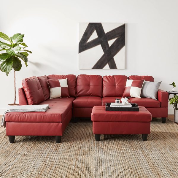 Beverly Fine Furniture Left Facing Russes Sectional Sofa Set With Ottoman, RED - Image 2