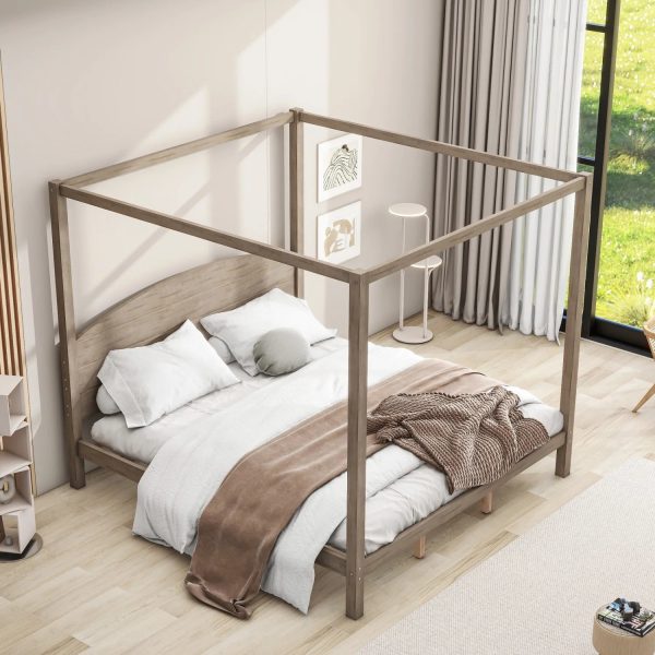 Upgrade your regal bedroom with this elegant and luxurious brown wash canopy platform king size bed. Featuring sturdy support legs and a stylish headboard this bed is the perfect additio - Image 3