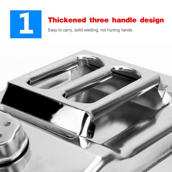 EUBUY 304 Stainless Steel Jerry Can Car Canister Holder Storage Tank with 3 Handles for Water Petrol Oil Water Alcohol 20L - Image 5