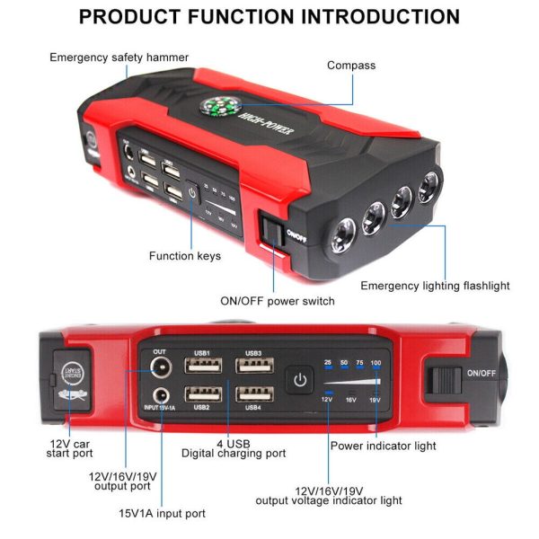 99800mAh Car Jump Starter Booster Jumper Box Power Bank Battery Charger Portable - Image 4