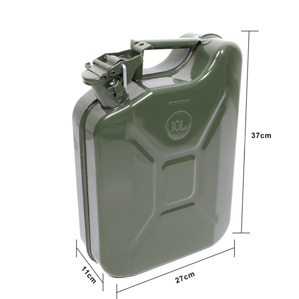 MoreChioce 10L Green Metal Jerry Can Store Container with Fixed Spout for Petrol Oil Water Alcohol - Image 2