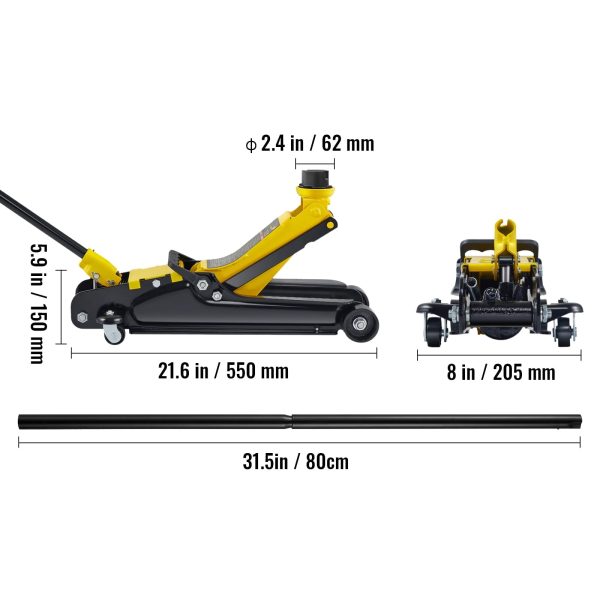 SKYSHALO 2.5 ton Heavy Steel Single Piston Hydraulic Pump Low Profile Floor Jack - Image 8