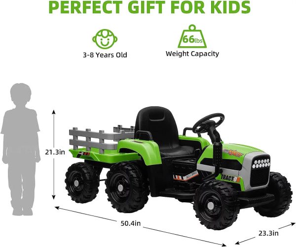 Track 7 24V Ride on Tractor with Trailer, 400W Motor, 6-Wheels Ride on Truck Car with Remote Control, Music, Lights, Electric Tractor Max Speed 5 mph, Green - Image 6