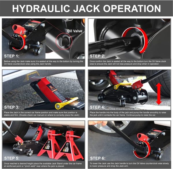 DNA Motoring TOOLS-00280 Low Profile Hydraulic Trolley Service/Floor Jack Combo with 2 Ratchet Jack Stands - Image 6