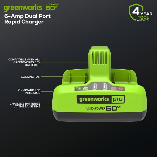 Greenworks 60V 6 Amp Dual-Port Rapid Charger 1807902 - Image 2