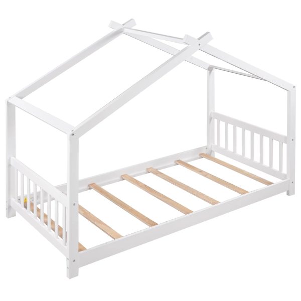 Twin Size White House Platform Bed with Roof Design Headboard and Footboard, Kids Bedroom Furniture - Image 7