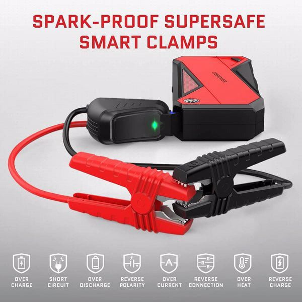 DBPOWER Peak 1600A 18000mAh Car Battery Jump Starter, up to 7.2 Gas, 5.5L Diesel Engines, Portable Battery Booster with Smart Charging Port, LCD Display, Intelligent Jumper Clamps, DJS90, Red Black - Image 5