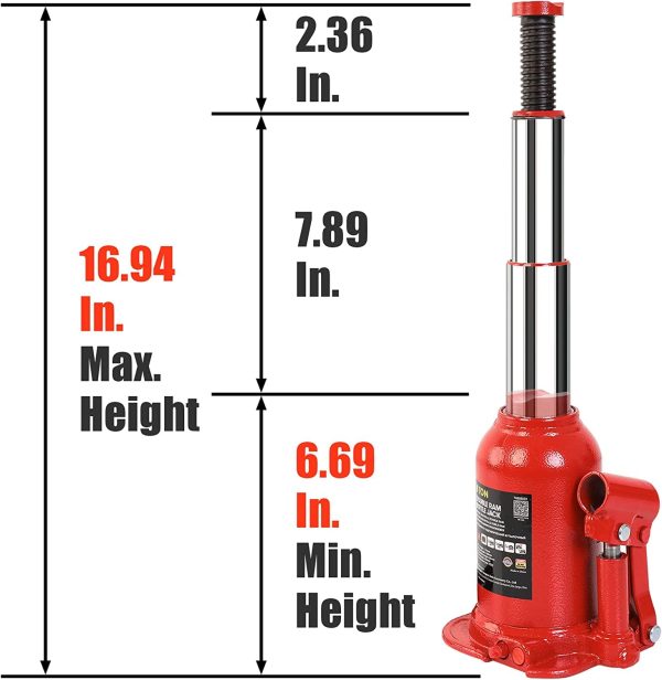 Big Red 8 Ton Double Ram Welded Hydraulic Car Bottle Jack for Auto Repair and House Lift,Red,W8080R - Image 3