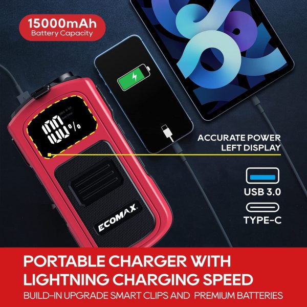 ECOMAX Car Jump Starter Box, 1500A Peak 15000mAh 12V Auto Battery Booster Pack with LED Light, Portable Power Bank Charge, ECA80 - Image 6