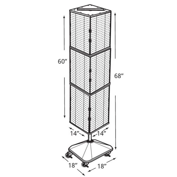 Azar Displays 701465-PNK Pink Four-Sided Pegboard Tower Floor Display on Revolving Wheeled Base. Spinner Rack Stand. Panel Size: 14"W x 60"H - Image 2