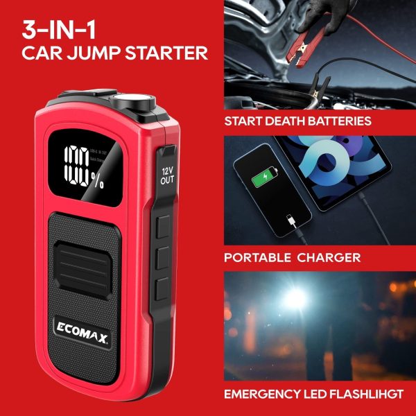 ECOMAX Car Jump Starter Box, 1500A Peak 15000mAh 12V Auto Battery Booster Pack with LED Light, Portable Power Bank Charge, ECA80 - Image 5