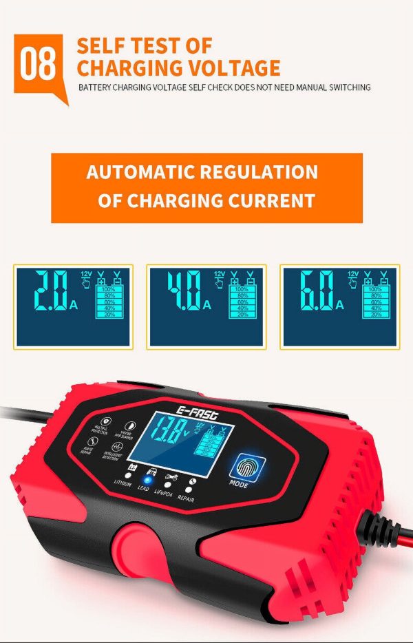 Car Battery Charger Smart Automatic 12V/24V Lead-acid AGM GEL& Lithium LiFePO4 - Image 11