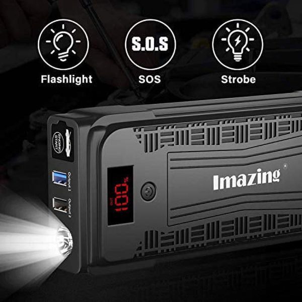 Imazing Portable Car Jump Starter - 2500A Peak 20000mAH (Up to 8L Gas or 8L Diesel Engine) 12V Auto Battery Booster Portable Power Pack with LCD Display Jumper Cables, QC 3.0 and LED Light - Image 7