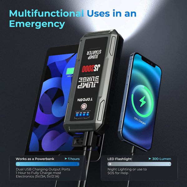 TOPDON 2000A 16000mAh JS2000 Car Jump Starter Portable Power Bank - Image 6