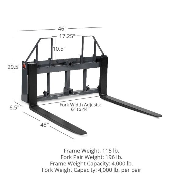 Titan Attachments UA USA Made Grey Step-Through Pallet Fork Frame Attachment, 48” Fork Blades, Rated 4,000 LB, Quick Tach Mounting - Image 2