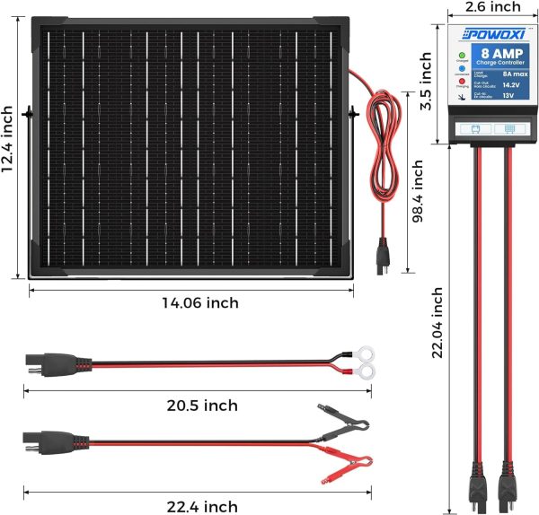 POWOXI 20W Solar Battery Charger 12V Solar Panel Trickle Maintainer +Upgraded 8A MPPT Controller+Adjustable Rack with Corner Protector for Car RV Boat - Image 8