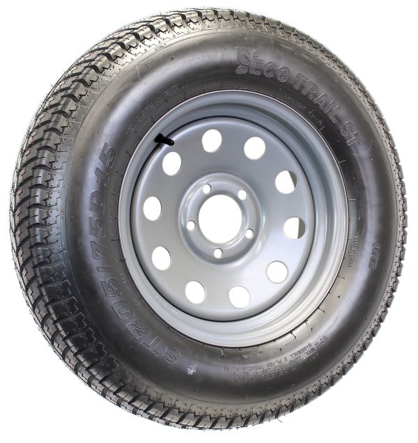 Trailer Tire On Rim ST205/75D15 F78-15 205/75-15 LRC 5 Lug Wheel Silver Mod - Image 2