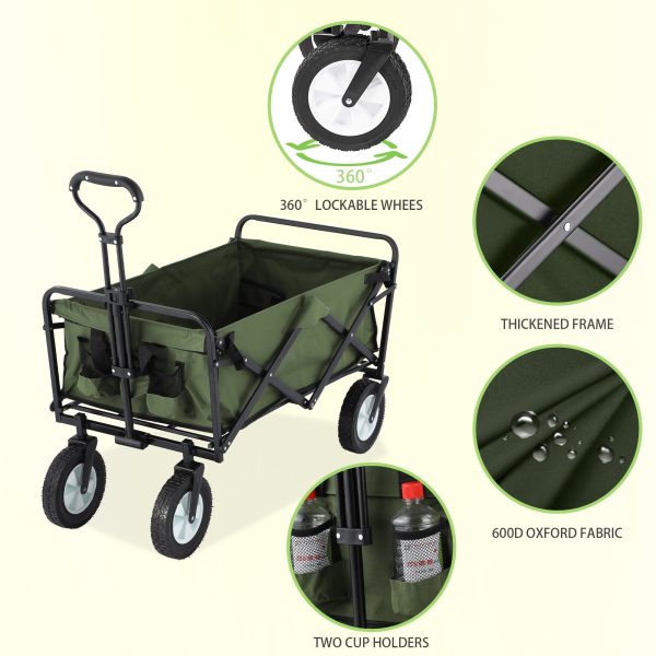 Folding Wagon Cart Outdoor Utility Wagon Foldable Portable Garden Cart 220lb Large Capacity - Image 4