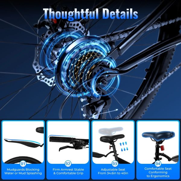 Aiqidi 26 Inch 21 Speed Folding Mountain Bike Full Suspension Dual Disc Brakes Bicycle Unisex Adult Bicycle Black - Image 8