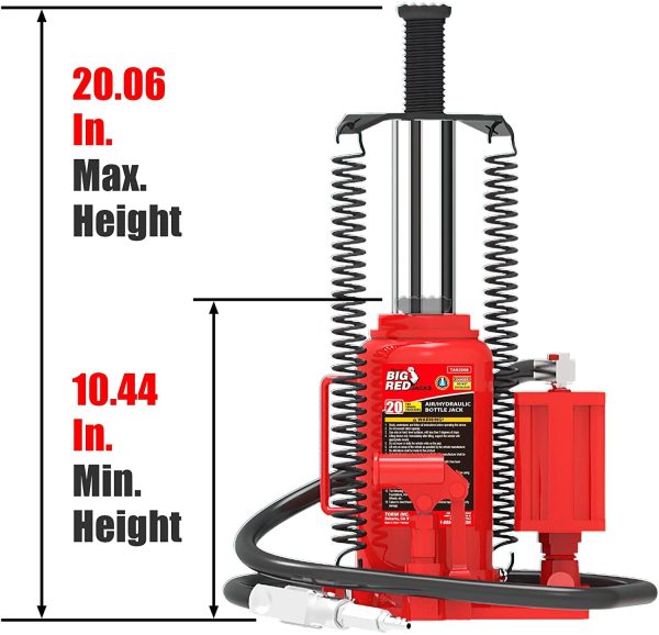 BIG RED 20 Ton Pneumatic Air Hydraulic Car Bottle Jack with Manual Hand Pump, Red, W9206R - Image 2