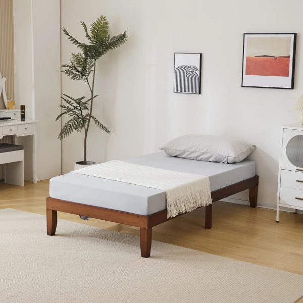 Wooden Twin Bed Frame with Brown Finish - Sturdy and Basic Design, 197.2 x 96.5 x 30.5cm - Perfect for Kids' Bedrooms - Image 4