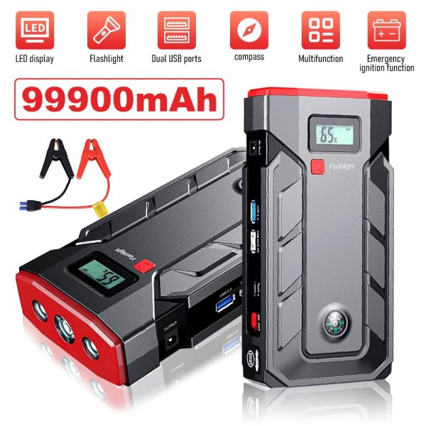 Car Jump Starter, 99900mAh Battery Jump Starter for All Gas or Up to 10L Diesel, Battery Booster Power Pack, 12V Auto Jump Box with LED Light, USB Quick Charge 3.0