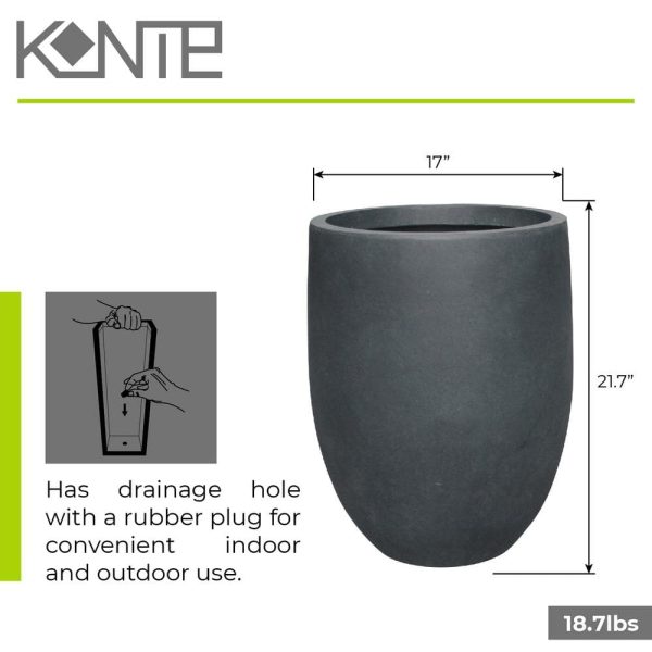 KANTE 21.7 in. Tall Charcoal Lightweight Concrete Round Outdoor Planter RC0066A-C60121 - Image 4