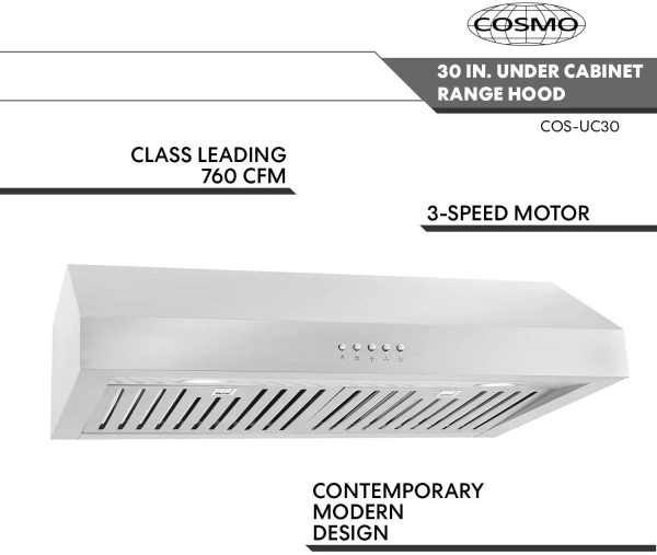 Cosmo UC30 30-Inch Under-Cabinet Range Hood and Over Stove Vent Light, Silver - Image 3