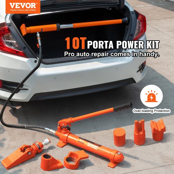 VEVOR 10 Ton Porta Power Kit, Hydraulic Ram with Pump, Car Jack with 4.6 ft/1.4 m Oil Hose, Bent Frame Repair Tool with Storage Case for Automotive, Garage, Heavy Equipment, Mechanic (22046 LBS) - Image 2