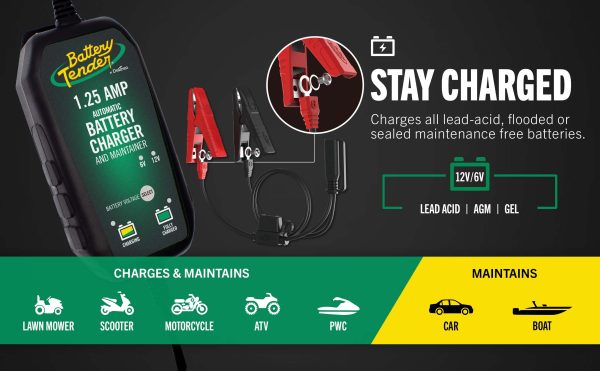 Battery Tender Plus 12V Battery Charger and Maintainer: Selectable 6V, 1.25 AMP, 12V Battery Charger and Maintainer for Powersports - Switchable 6 and 12V Battery Float Charger - 022-0211-DL-WH - Image 7