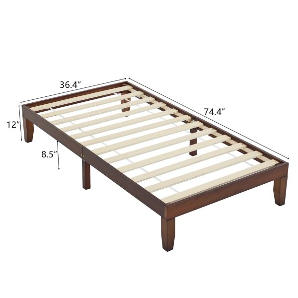 Wooden Twin Bed Frame with Brown Finish - Sturdy and Basic Design, 197.2 x 96.5 x 30.5cm - Perfect for Kids' Bedrooms - Image 5