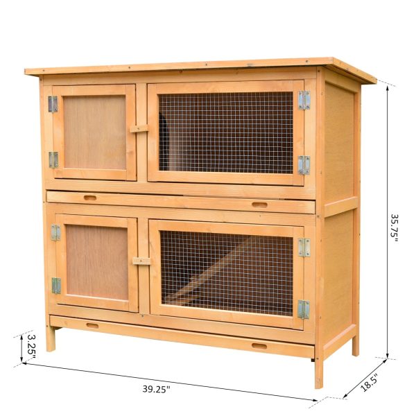 Pawhut Solid Wood Rabbit/Bunny Hutch with 2 Large Main Rooms, Yellow - Image 7