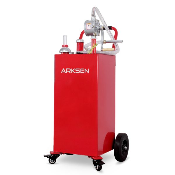 Arksen 30 Gallon Portable Gas Caddy Fuel Storage Tank Large Gasoline Diesel Can Hand Siphon Pump Rolling Wheels, Red