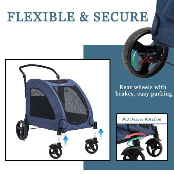 Tikysky 4 Wheel Pet Stroller for Dog and Cat ,Light Foldable,Breathable Mesh Windows,Blue - Image 7