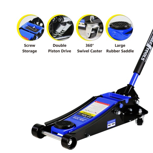 Sesslife Blue Low Profile Floor Jack, 3 Ton Capacity, Heavy Duty Steel Racing Car Floor Jack with Dual Piston Quick Lift Pump, Hydraulic Floor Jack Lifting Range 3.3"-19.7" - Image 4