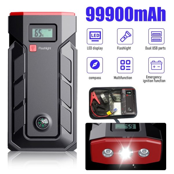 Car Jump Starter, 99900mAh Battery Jump Starter for All Gas or Up to 10L Diesel, Battery Booster Power Pack, 12V Auto Jump Box with LED Light, USB Quick Charge 3.0 - Image 2