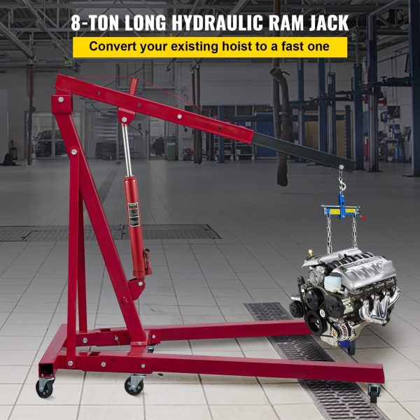 VEVOR Hydraulic Long Ram Jack, 8 Tons/17636 lbs Capacity, with Dual Piston Pump and Clevis Base, Manual Cherry Picker with Handle, for Garage/Shop Cranes, Engine Lift Hoist, Red - Image 6