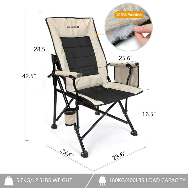 REALEAD Oversized Camping Chairs - Heavy Duty Folding Chair for Outside Support 400 LBS - Padded High Back Camp Chair with Lumbar Back Support - Portable Outdoor Lawn Chairs - Image 2