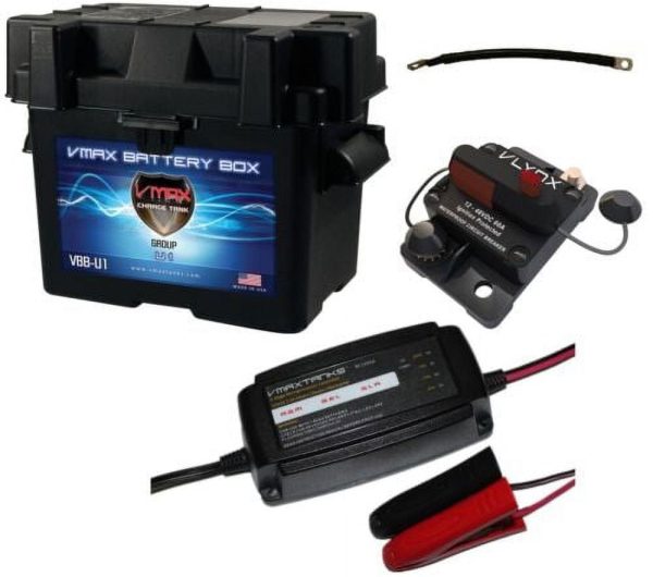 Marine Battery Box Kit: U1 Box + Smart Charger + 9" Cable + Circuit Breaker